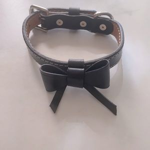 New! Net-A-Porter Black leather bow dog collar, adjustable sizes